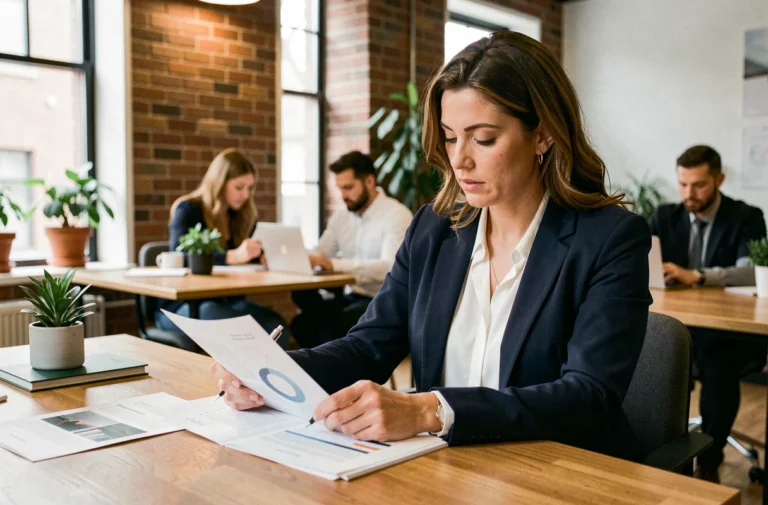 Femme professionnelle prenant des notes lors d'une formation sur-mesure dans un espace de coworking moderne