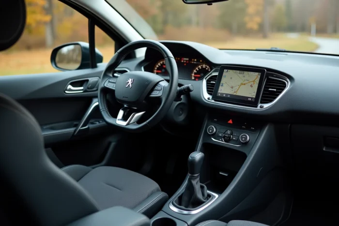 Intérieur de la Peugeot 208 avec cockpit i-Cockpit, écran tactile et volant cuir compact