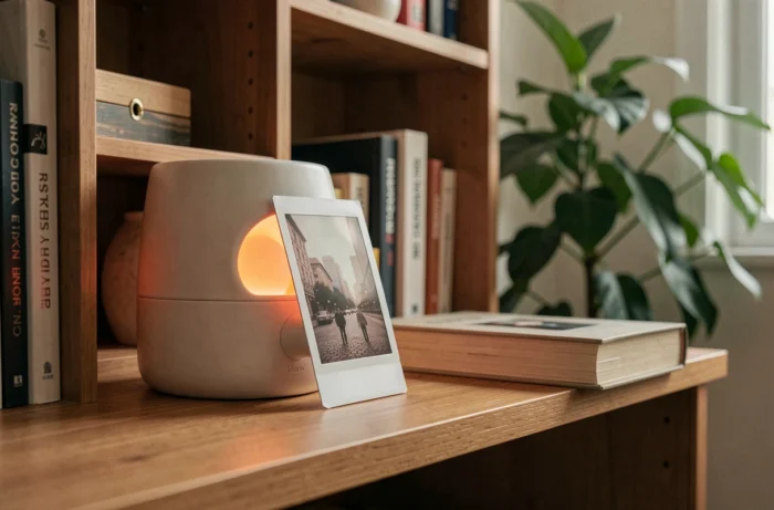 Tirage Polaroid placé à distance raisonnable d'un petit radiateur céramique électrique pour un séchage doux et indirect
